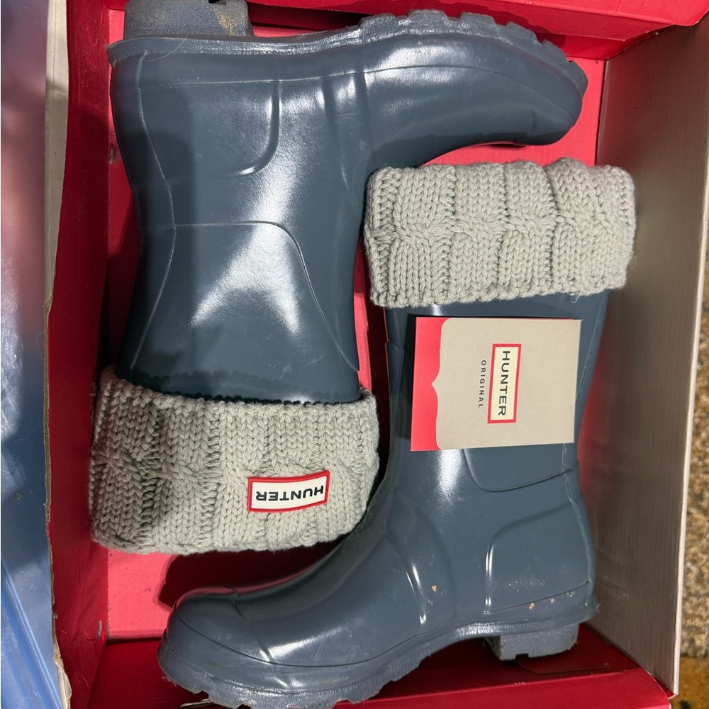 Hunter Boots with Gray Knit Cuffs